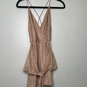 Sabo Skirt Blush Pink Faux Suede Laser Cut Lined Wrap Backless Mini Dress Sz XS